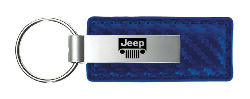 Jeep Grill Carbon Fiber Leather Key Fob - Blue