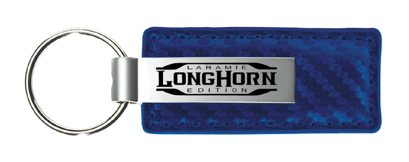 Ram Longhorn Laramie Carbon Fiber Leather Key Fob - Blue