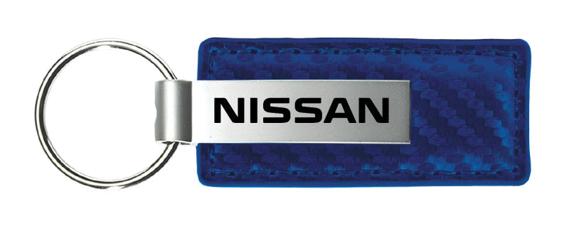 Nissan Carbon Fiber Leather Key Fob - Blue