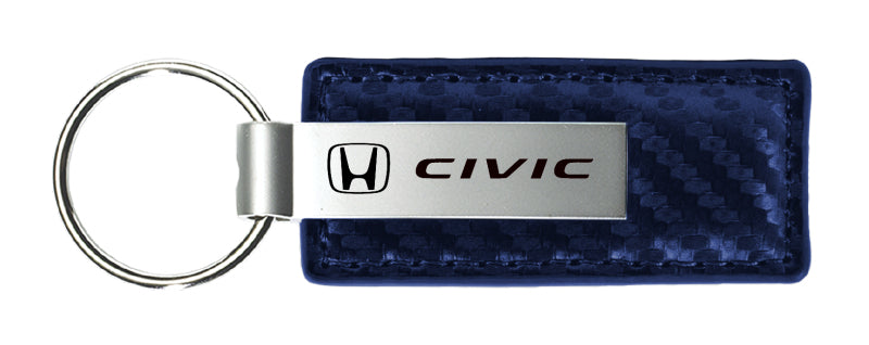 Honda Civic Carbon Fiber Leather Key Fob - Navy