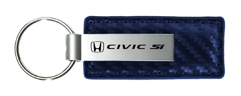 Honda Civic SI Carbon Fiber Leather Key Fob - Navy