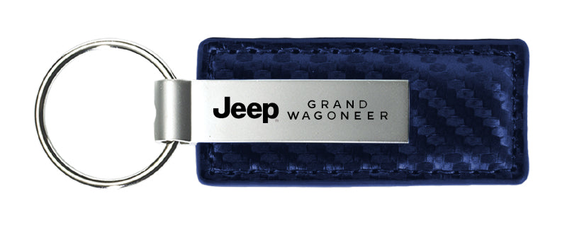 Jeep Grand Wagoneer Carbon Fiber Leather Key Fob - Navy