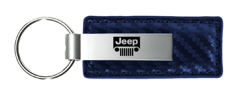 Jeep Grill Carbon Fiber Leather Key Fob - Navy