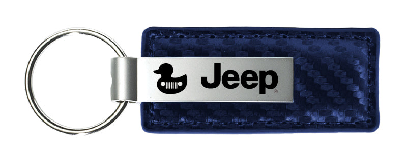 Jeep Duck Carbon Fiber Leather Key Fob - Navy