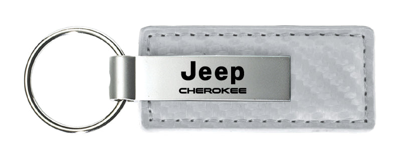 Jeep Cherokee Carbon Fiber Leather Key Fob - White