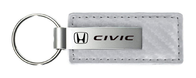 Honda Civic Carbon Fiber Leather Key Fob - White