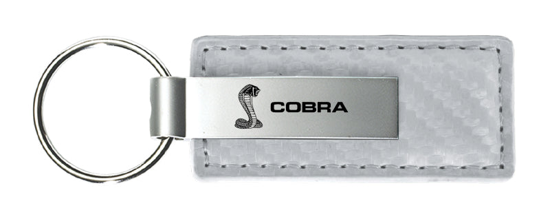 Mustang Cobra Carbon Fiber Leather Key Fob - White