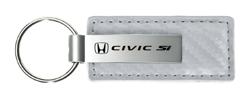 Honda Civic SI Carbon Fiber Leather Key Fob - White