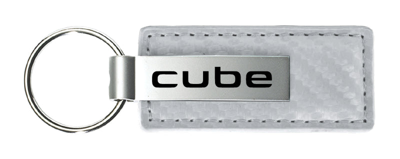 Nissan Cube Carbon Fiber Leather Key Fob - White