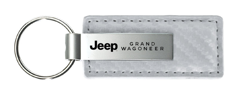 Jeep Grand Wagoneer Carbon Fiber Leather Key Fob - White