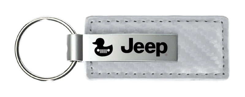 Jeep Duck Carbon Fiber Leather Key Fob - White