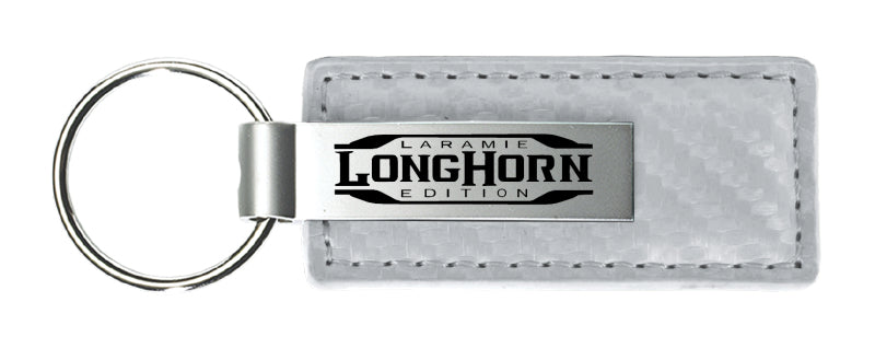 Ram Longhorn Laramie Carbon Fiber Leather Key Fob - White