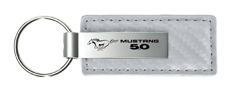 Mustang 5.0 Carbon Fiber Leather Key Fob - White