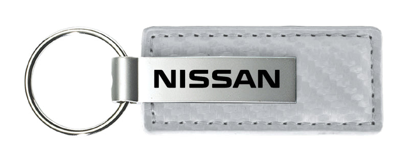 Nissan Carbon Fiber Leather Key Fob - White