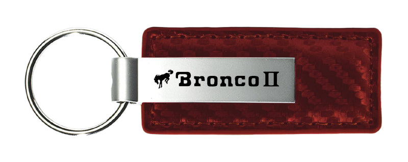 Ford Bronco II Carbon Fiber Leather Key Fob - Burgundy