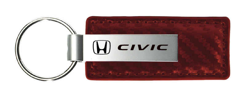 Honda Civic Carbon Fiber Leather Key Fob - Burgundy