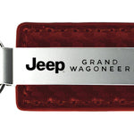 Jeep Grand Wagoneer Carbon Fiber Leather Key Fob - Burgundy