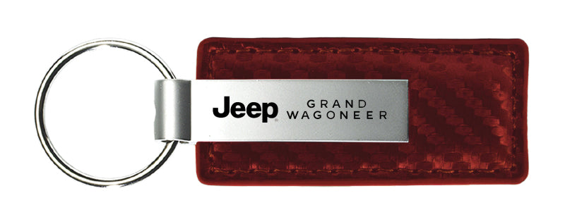 Jeep Grand Wagoneer Carbon Fiber Leather Key Fob - Burgundy