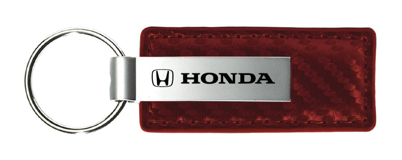 Honda Carbon Fiber Leather Key Fob - Burgundy