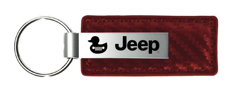 Jeep Duck Carbon Fiber Leather Key Fob - Burgundy