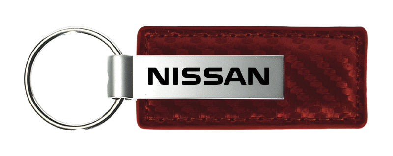 Nissan Carbon Fiber Leather Key Fob - Burgundy