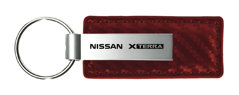 Nissan Xterra Carbon Fiber Leather Key Fob - Burgundy
