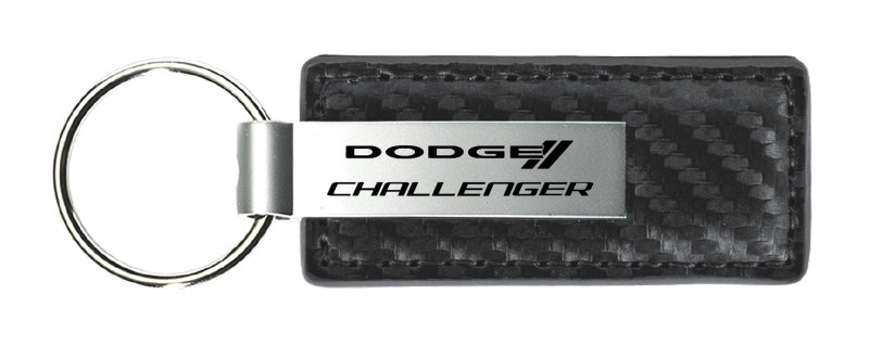 Dodge Challenger Carbon Fiber Leather Key Fob - Gun Metal