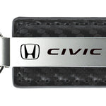 Honda Civic Carbon Fiber Leather Key Fob - Gun Metal