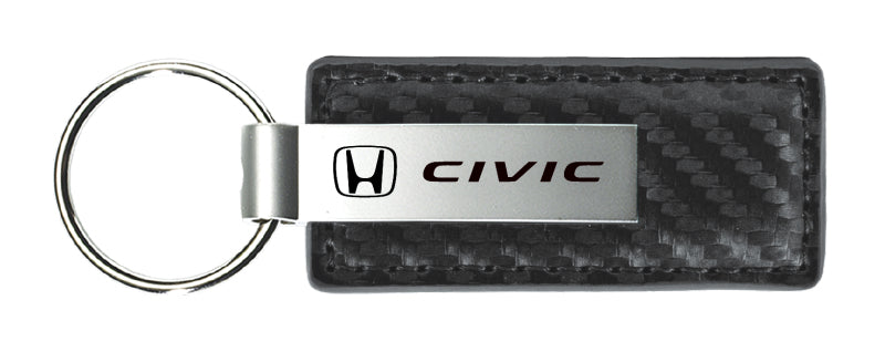 Honda Civic Carbon Fiber Leather Key Fob - Gun Metal