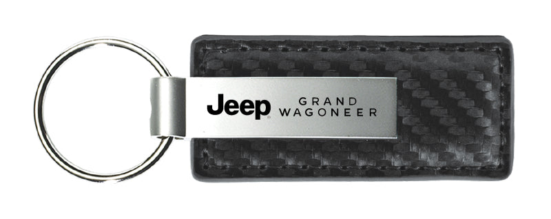 Jeep Grand Wagoneer Carbon Fiber Leather Key Fob - Gun Metal