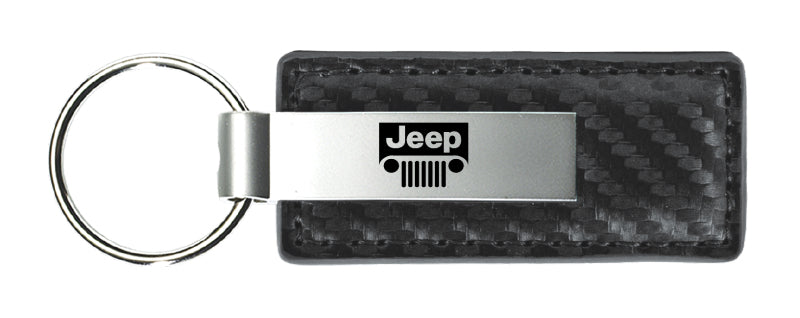 Jeep Grill Carbon Fiber Leather Key Fob - Gun Metal