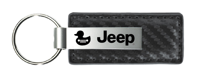 Jeep Duck Carbon Fiber Leather Key Fob - Gun Metal