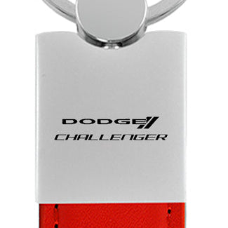 Dodge Challenger Duo Leather / Chrome Key Fob - Red