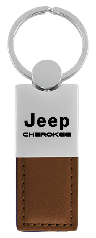 Jeep Cherokee Duo Leather / Chrome Key Fob - Brown