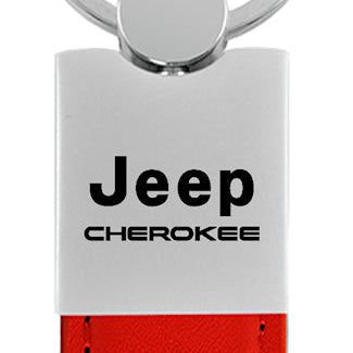 Jeep Cherokee Duo Leather / Chrome Key Fob - Red