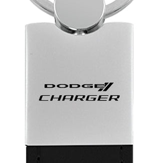 Dodge Charger Duo Leather / Chrome Key Fob - Black