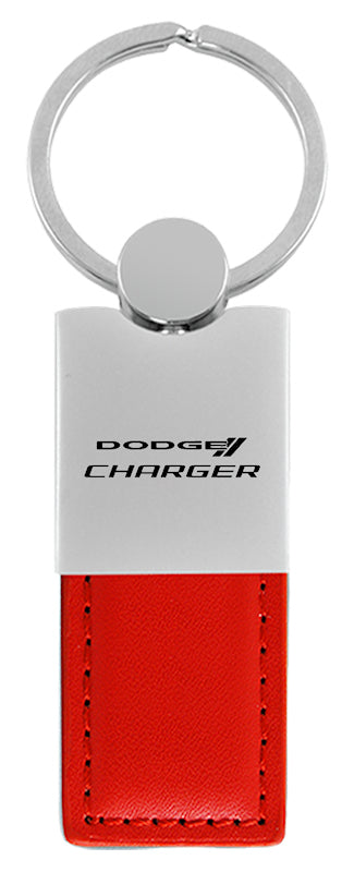 Dodge Charger Duo Leather / Chrome Key Fob - Red