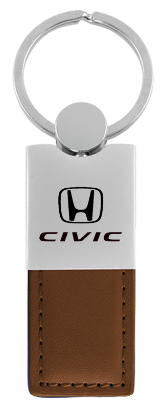 Honda Civic Duo Leather / Chrome Key Fob - Brown