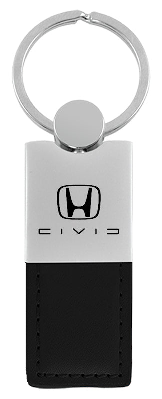 Honda Civic (Reverse C) Duo Leather / Chrome Key Fob - Black