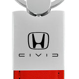 Honda Civic (Reverse C) Duo Leather / Chrome Key Fob - Red