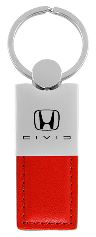 Honda Civic (Reverse C) Duo Leather / Chrome Key Fob - Red