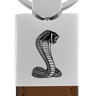 Mustang Cobra Duo Leather / Chrome Key Fob - Brown