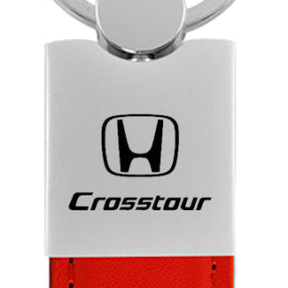 Honda Crosstour Duo Leather / Chrome Key Fob - Red