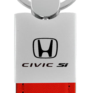 Honda Civic SI Duo Leather / Chrome Key Fob - Red