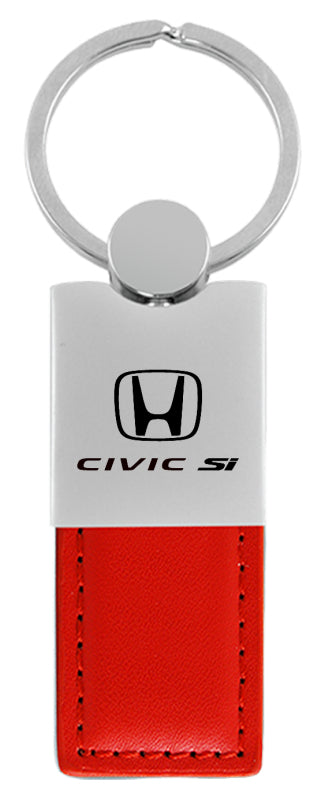 Honda Civic SI Duo Leather / Chrome Key Fob - Red