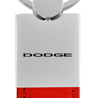 Dodge Duo Leather / Chrome Key Fob - Red