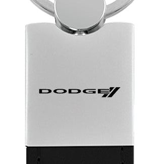 Dodge Stripe Duo Leather / Chrome Key Fob - Black