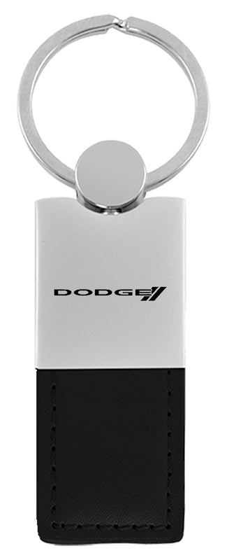 Dodge Stripe Duo Leather / Chrome Key Fob - Black