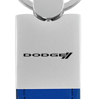 Dodge Stripe Duo Leather / Chrome Key Fob - Blue