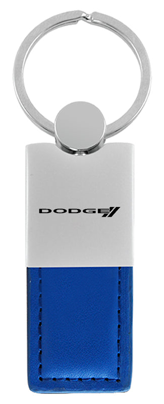 Dodge Stripe Duo Leather / Chrome Key Fob - Blue